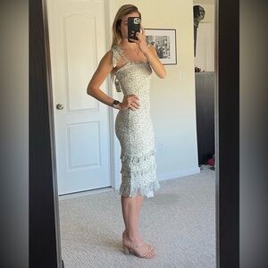 Floral Tie-Shoulder Midi Dress in Light Green